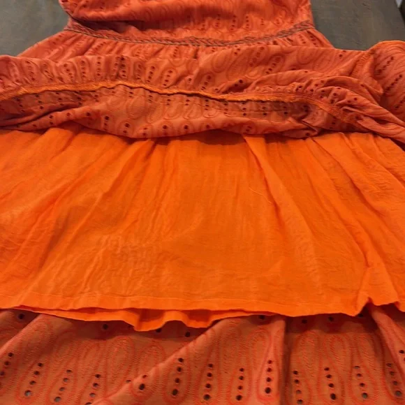 NWT Sam Edelman Strappy Orange Eyelet Ruffle MIDI Summer Dress Fully Lined. Sz 4 - Picture 10 of 12